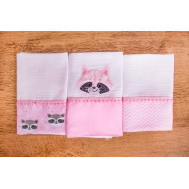 Imagem de Kit 3 Peças Fralda De Boca Para Bebê - Miguel Baby, Guaxinim Rosa