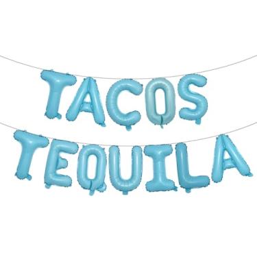 Imagem de Balão de tacos e tequila, faixa de taco multicolorida para festa de taco mexicana/terças-feiras de tacos/festa de tequila/festa/decorações de aniversário (TACOS TEQUILA azul claro)