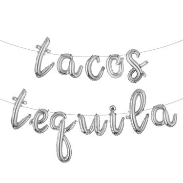 Imagem de Balão de tacos e tequila, faixa de taco multicolorida para festa de taco mexicana/terças-feiras de tacos/festa de tequila/festa/decorações de aniversário (L TACOS TEQUILA prata)