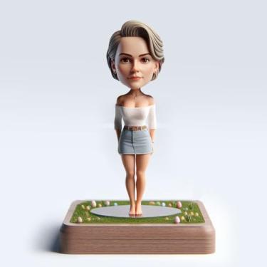 Imagem de Escultura de argila de Páscoa feita à mão elegante em saia jeans moderna decoração de casa presente artesanal para irmã ou amante da moda