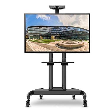 Imagem de Carrinho de TV com rodinhas de altura ajustável - Suporte de TV de chão com rodas de bloqueio e tario para telas planas de 81 a 170 cm, lindo cenário preto