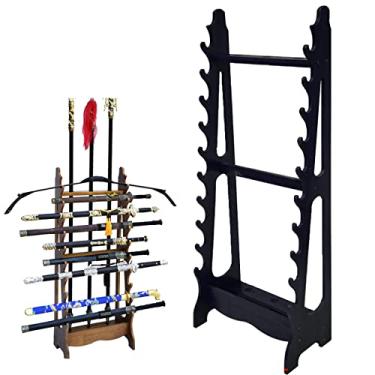 Imagem de Suporte de espada suporte para facas de madeira maciça para solo, suporte para espadas e katanas, suporte para katanas samurais, suporte para exibição de espadas de 10/12 camadas e 3/5 orifícios