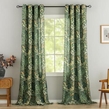 Imagem de Cortinas campestres francesas extralongas 277 cm de comprimento, 2 painéis, vintage, boho, folhas botânicas, cortinas florais para sala de estar, cortinas de linho semitransparentes de privacidade
