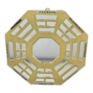 Imagem de Baguá feng shui de vidro espelhado dourado octogonal 16 cm - Lua Místi