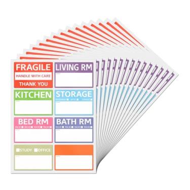 Imagem de YIKIADA 80 etiquetas de mudança de casa, 8 adesivos de caixa de embalagem codificados por cores com notas personalizáveis frágeis e em branco etiquetas de áreas de anotações personalizáveis, 7,8 cm ×