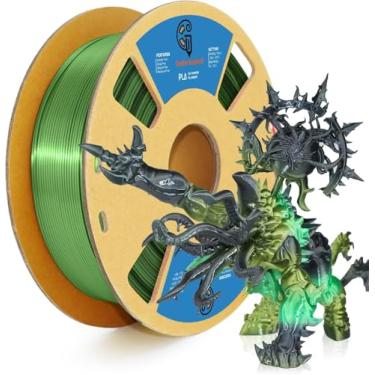 Imagem de Goto Guard Filamento PLA de duas cores, filamento PLA preto e verde PLA que muda de cor, filamento de impressora 3D para impressoras 3D, filamento de seda 1,75 mm +/-0,02 mm, PLA multicolorido 1 kg