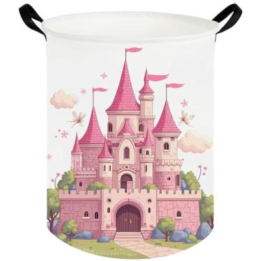 Imagem de FXOCSHE Cesta infantil castelo rosa, cesto de grils, cesto de roupa infantil, cesto de roupa suja dobrável de tecido de lona impermeável, caixotes de brinquedos, decoração de quarto de meninas