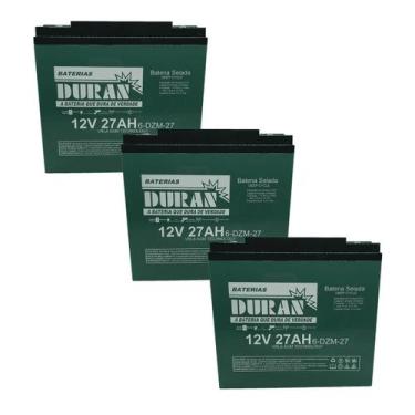 Imagem de Kit 3 Baterias Estacionárias Duran 27AH 12V VRLA AGM Ciclo Profundo 6-