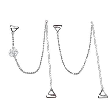 Imagem de Sutiã de strass rosa prateado, alças de ombro para mulheres, corrente de roupa íntima de cristal ajustável, elegante, flor oca, lingerie com alça para vestido de noiva, vestido de casamento, festa