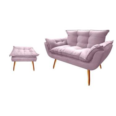 Imagem de Kit Namoradeira +1 Puff Puf Decorativo Opala Suede Rosê Pés Madeira Ms