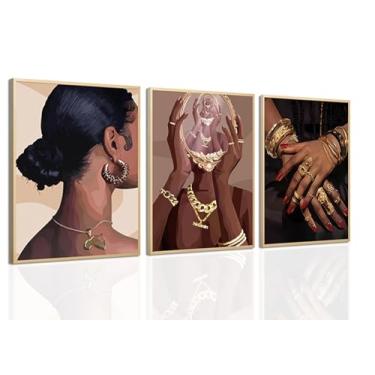 Imagem de Dytila Conjunto de 3 arte de parede de mulher negra, decoração de parede de fotos de meninas negras, impressões em tela afro-americana, pôsteres de pessoas negras, arte inteligente para casa, sala de