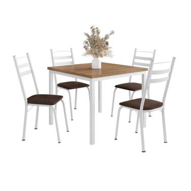 Imagem de Conjunto de Mesa Quadrada com Tampo MDP e 4 Cadeiras Adriana Revestimento Sintético Imbuia e Branco
