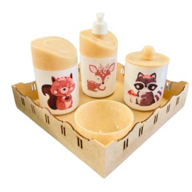 Imagem de Kit Higiene Bebê Floresta Encantada II Menina c/bandeja em MDF (Quadrada Crua/Madeira)