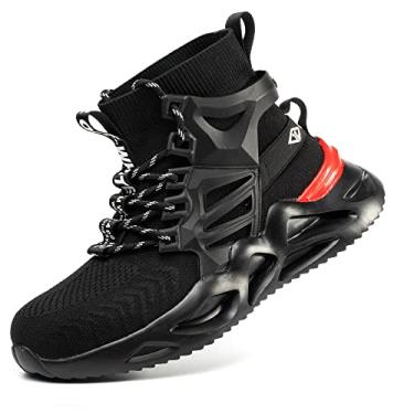 Imagem de TAERDUN Botas Masculinas Respiráveis Com Biqueira De Aço, Calçados Segurança Confortáveis Para Trabalho, Industriais E Construção Indestrutíveis, Tamanho 9, Preto 333