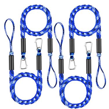 Imagem de 4 peças de linhas de doca elástica para barco, corda de amarração de 1,4 m para ancoragem se estende até 1,8 m, linha de amarração acessórios de barco cordas de ancoragem laços de doca PWC para barcos