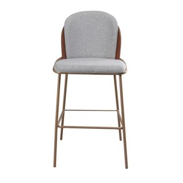 Imagem de Banqueta com Encosto Estofado e Base em Aço Carbono Champanhe – Cristal Exclusiva Linho Lincoln Cinza