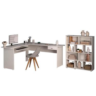 Imagem de Mesa Escrivaninha 1 Gaveta E Estante 10 Nichos Branco Arly Branco