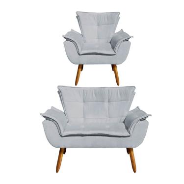 Imagem de Kit Namoradeira E 01 Poltrona Opala Pés Palito Castanho