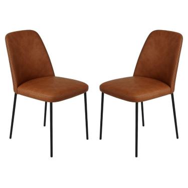 Imagem de Conjunto 2 Cadeiras Londres Couro Caramelo Metal Preto