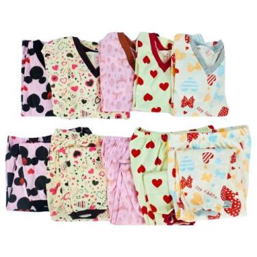 Imagem de Kit 5 Pijama Menina 100% Algodão Estampado Para Dormir - Sol Magazine,