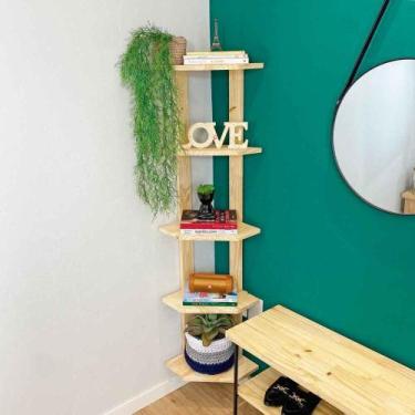 Imagem de Estante de Canto de Madeira Pinus 5 Prateleiras Linea Natural - ArtFac