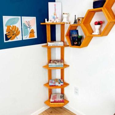 Imagem de Estante de Canto de Madeira Pinus 5 Prateleiras Linea Carvalho - ArtFa