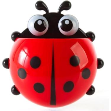 Imagem de Porta Escova De Dentes Joaninha Infantil Suporte Sem Furos Na Parede Fixado por ventosas Decoração Banheiro Premium (VERMELHO)