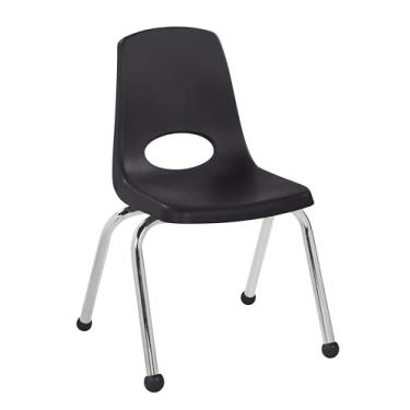 Imagem de Cadeira escolar de 35,5 cm, assento empilhável para estudantes com pernas de aço cromado e deslizadores giratórios; para sala de aula, escola em casa ou espaço de aprendizagem - preta, 11557-BK
