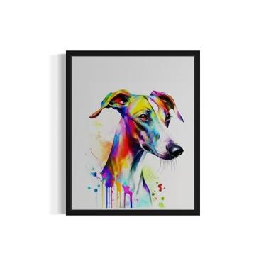 Imagem de Pôster impresso de arte de cachorro Greyhounds, pintura de parede com salpicos de aquarela, arte pop para quarto, sala de estar, banheiro, filhotes, decoração 72 (galgos, 20 x 25 cm, sem moldura)
