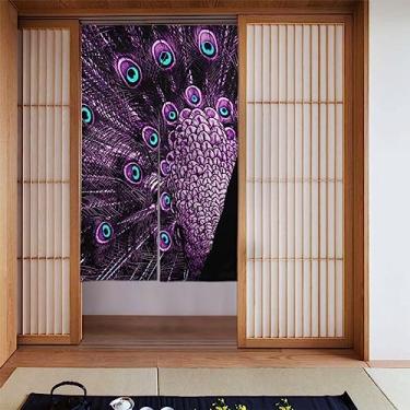 Imagem de Cortina japonesa pavão roxo Noren cortina divisória de banheiro tapeçaria de porta tratamento de janela para decoração de casa 86 x 142 cm