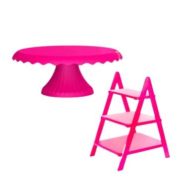Imagem de Kit Decoração Escadinha P/ Doce Lembrancinhas Festa Aniversário Suporte Bolo (Pink)