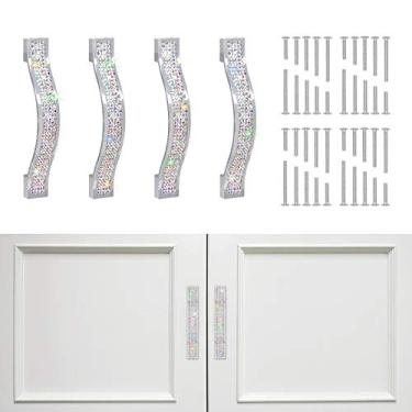 Imagem de Puxador de gaveta SAVORI cristal brilhante armário armário armário porta móveis maçanetas quadradas modernas para puxar cozinha casa banheiro pacote com 4 (11 cm - 4 unidades, cor AB)