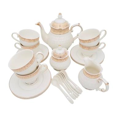 Imagem de Conjuntos de chá de porcelana chinesa, copos de 130 g e serviço de pires para 6, com bule de açúcar, jarro de creme, colheres de chá