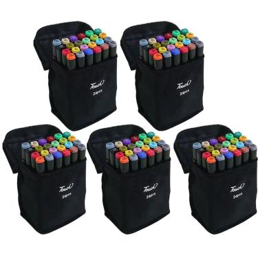 Imagem de Caneta Canetinhas 24 Cores Estojo Bolsa Kit 5 Uni Estudos Ponta Dupla Desenho Pintura Curso Escola Cartaz Moda Arquitetura Design