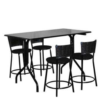 Imagem de Conjunto Mesa Retangular 70x120cm Preta Com 4 Banquetas Junco Café - L