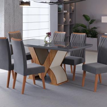 Imagem de Conjunto Sala de Jantar com 6 Cadeiras Vegas Mel / Cinza