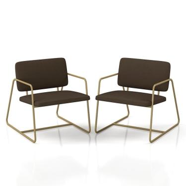 Imagem de Kit 2 Poltronas Estofadas Industrial Sintra Dourado/suede Marrom - M.a