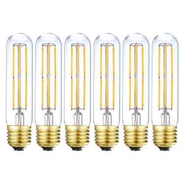 Imagem de Lâmpada tubular LED Dimmable T10 Edison 3000K branco macio, lâmpada de tubo de filamento LED vintage 6W (equivalente a 60W) 600lm, lâmpada base E26 para vitrine de piano. (pacote com 6)