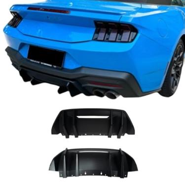 Imagem de Parte de modificação do difusor de lábio do spoiler do para-choque traseiro do carro para Mustang 2024+ capa protetora de para-choque acessórios de carro (estilo B aparência de carbono)