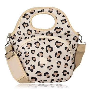 Imagem de Made Easy Kit Sacola grande com isolamento térmico – Forro de neoprene elegante, bolso frontal com zíper e alça de ombro – lavável na máquina, leve, pronta para viagem (guepardo)