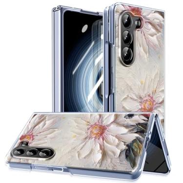 Imagem de MIDIIUGCT Capa magnética para Samsung Galaxy Z Fold 5, anel magnético integrado e carregamento sem fio, capa com absorção de choque para Z Fold 5 [pintura a óleo - flor branca] MUS-CXDZ-07-05