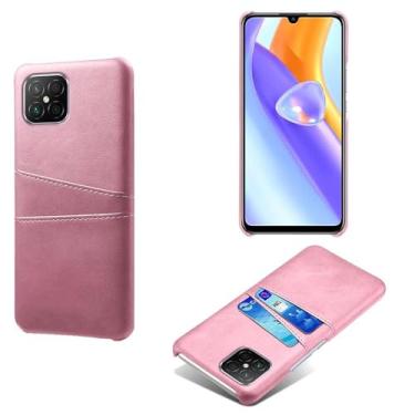 Imagem de Capas Compatível com Honor Play 5 5G,Caso de couro PU-Tampa de telefone a prova de choque com 2 slots de cartão,Proteção anti-impressão digital e anti-gota-Pink
