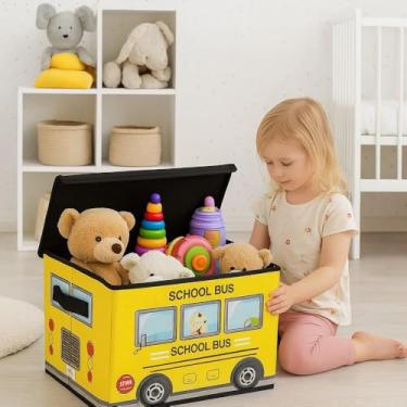 Imagem de Bau Puff Porta Brinquedos Infantil Amarelo Sala Quarto Casa