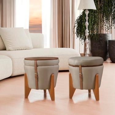 Imagem de Puff Multiuso Luxo Assento Sala TV 3 em 1 Baú e Mesa de Centro (Bege)