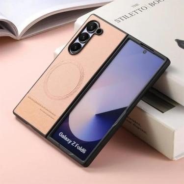 Imagem de Capa para Samsung Galaxy Z Fold6 com textura de tecido oblíqua magnética simples, capa protetora durável (para Samsung Galaxy Z Fold6/rosa)