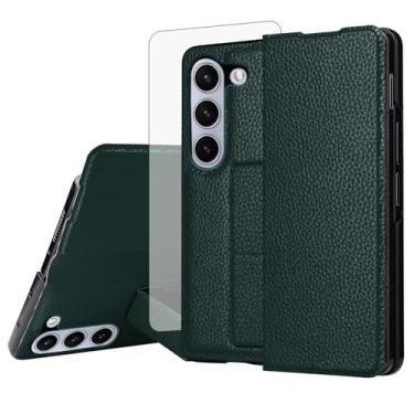 Imagem de Furiet Capa de celular para Samsung Galaxy Z Fold 6 5G 2024 com protetor de tela de vidro temperado, alça de pulso integrada, antiderrapante, fina, couro PU, suporte à prova de choque para ZFold6 Z6 G