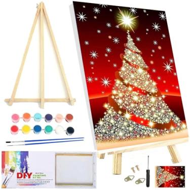 Imagem de WUDWL Kit de pintura por números para adultos, tela emoldurada, com cavalete de madeira, pintura por números para crianças de 8 a 12 anos, artesanato de pintura a óleo de paisagem acrílica DIY de