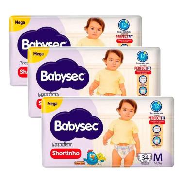 Imagem de Kit 3 Fraldas Descartável Babysec Shortinho Mega M - 102 Tiras