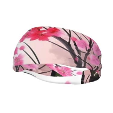Imagem de Bandanas de corrida para homens e mulheres, flores de cerejeira, faixas de suor esportivas com absorção de umidade, lenço de cabeça elástico para tênis, basquete, corrida