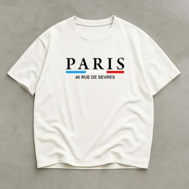 Imagem de Camiseta Branca Oversized Algodao Masculina Paris Academia - Crushed, 